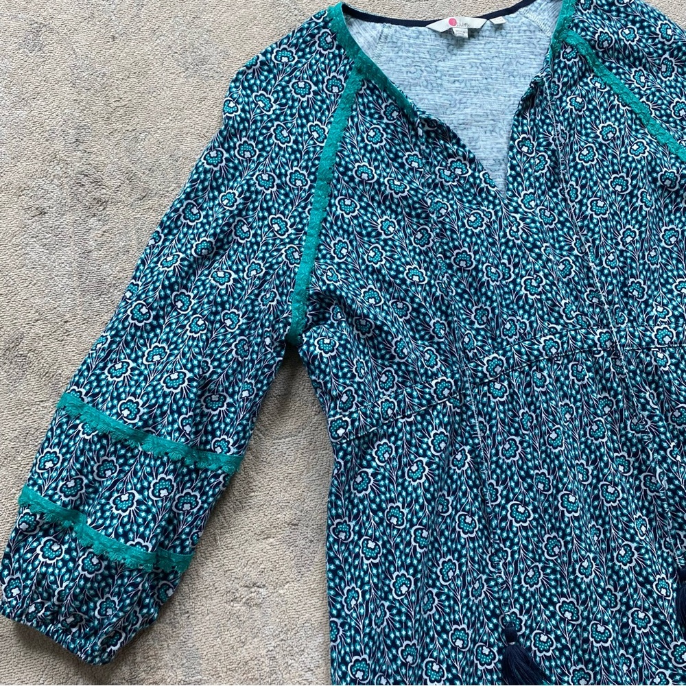 Boden Heidi Jersey Dress Green Floral 12 Boho Casual Midi Balloon Sleeve Lace - Picture 4 of 16